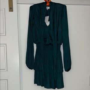 Socialite long sleeve tiered emerald green mini dress